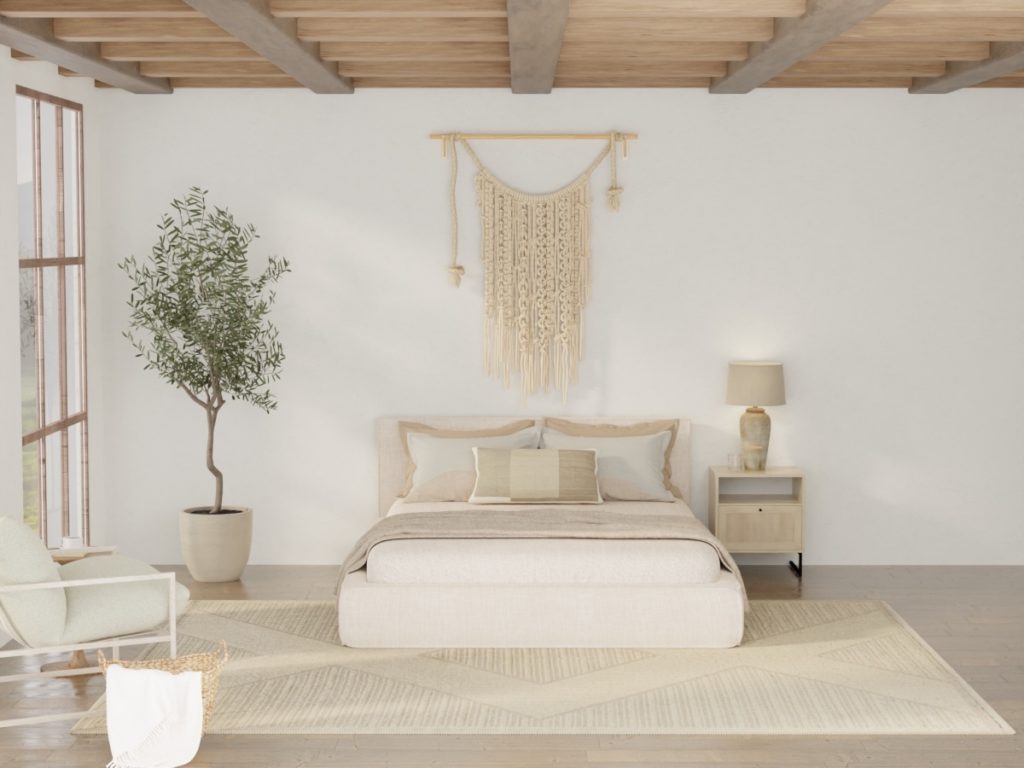 Washable jute rug in a bedroom